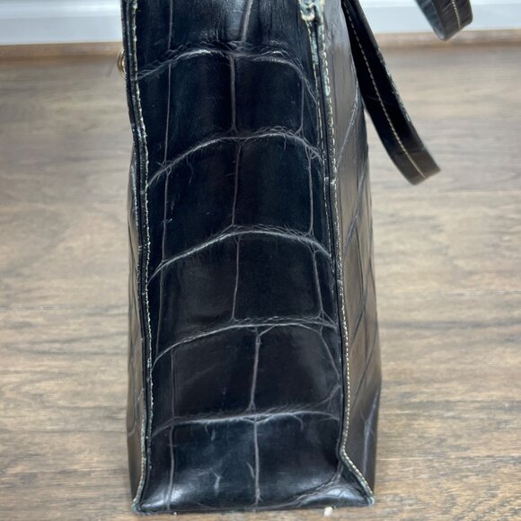 VINTAGE DOONEY & BOURKE Crocodile Embossed Leather Tote Black J6304318 - Picture 7 of 16